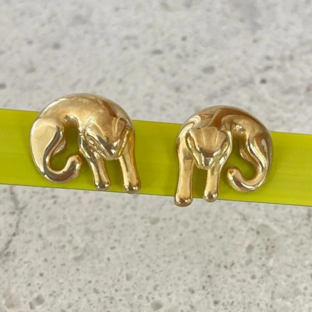 Vintage 925 Sterling Silver Italy Gold Panther Stud Earrings - Picture 2 of 4